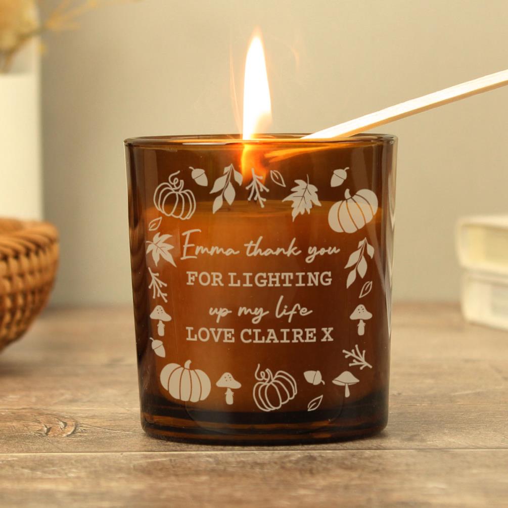 Personalised Pumpkins Amber Glass Candle Extra Image 1